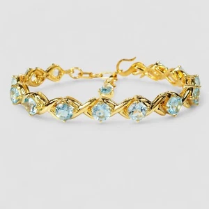 Pulseras hechas a mano de plata de ley 925 chapadas en oro de 24 quilates azul aguamarina brasileña - Imagen 1 de 11