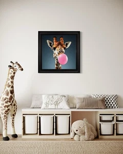 Printed Velvet Giraffe Blowing Bubblegum Framed Artwork - Picture 1 of 5