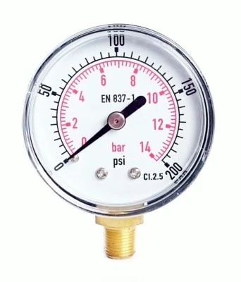 KINSTRUMENTATION Pressure Gauge 50mm Dial 1/8 BSPT Vertical 15,30,60.100,160,200, 300 PSI & Bar.