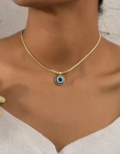 Halskette 18 Karat vergoldet Evil Eye Edelstahl - Bild 1 von 4