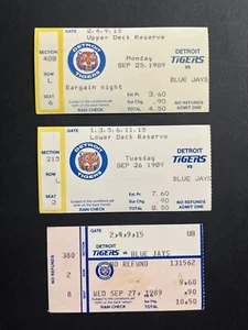 25.26.27. SEP 1989 - DETROIT TIGERS MLB TICKET STUBS vs TORONTO BLUE JAYS x 3 - Bild 1 von 2