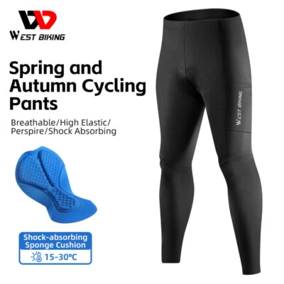 WEST BIKING Cycling Tights Padded Trousers Sports Compression Pants with Pocket - Image 1 of 4