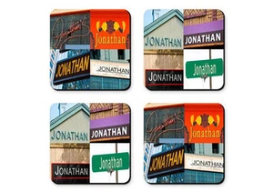 Personalized Coasters featuring the name JONATHAN in photos of signs - Set of 4 - Picture 1 of 1