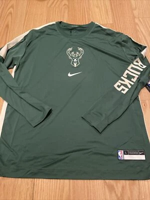 Nike NBA Milwaukee Bucks Player Issue LS Shooter Top Sz L BNWT CN5119 green men - Image 1 of 4