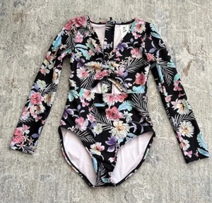 ART CLASS KIDS Girl’s Black Floral Zip Up Long Sleeve Swimsuit SIZE M(8) - Picture 1 of 4