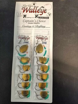 Double hook crawler harness Gold blade and small dark  green beads. Lot of 12 - Image 1 of 2