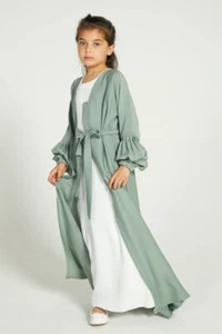 Muslim Kids Girls Long Dress Abaya Kimono Open Kaftan Cardigan Hijab Scarf Burka - Picture 1 of 28