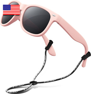 Kids Sunglasses Polarized UV Protection Flexible Rubber Glasses Shades with Stra