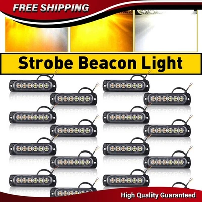 16PCS Universal 12V-24V Amber/White 6-LED Warning Emergency Strobe Light Bar - Image 1 of 4
