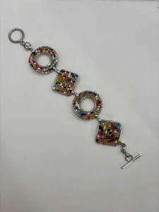 Vintage bunte bunte Perlen Ring Glieder Knebel Armband - Bild 1 von 5