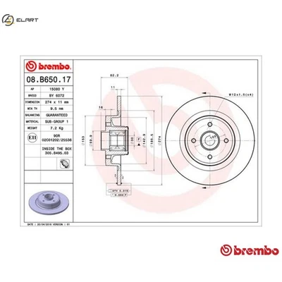 2x BRAKE DISC 08.B650.17 FOR RENAULT GRAND/SCENIC/II K9K734/732/728 1.5L 4cyl - Image 1 of 4