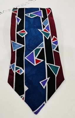 "Corbata de seda Givenchy Monsieur abstracta geométrica azul borgoña 59"" vintage de lujo" Foto 1 de 4