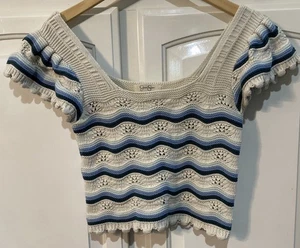 Jessica Simpson 100% Cotton Crochet Ruffle Cap Sleeve Crop Top Junior Size Med - Picture 1 of 15