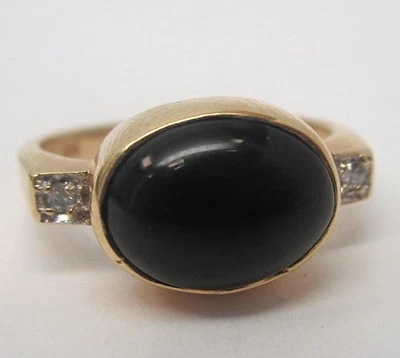 Vintage 14k Yellow Gold Onyx and Diamond Ring Size 3 - Image 1 of 4