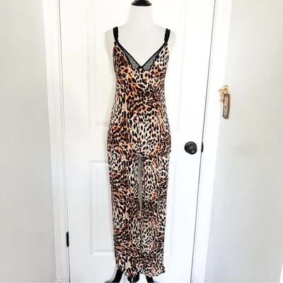 Betsey Johnson Leopard Print Pajama Set with Black Lace -Medium - Image 1 of 4