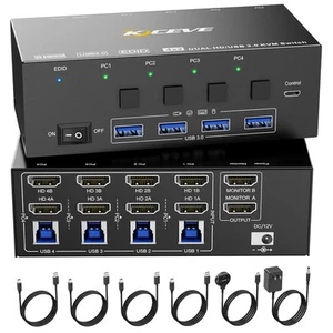 KVM Switch 2 Monitors 4 Computers HDMI, KCEVE 8K@60Hz, 4K@144 Hz USB 3.0 KVM - Afbeelding 1 van 8