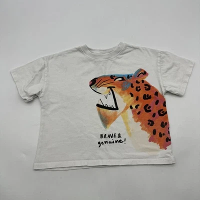 Zara T-shirt Cropped Girls Size 5 White Graphic Print .#37321 - Image 1 of 4