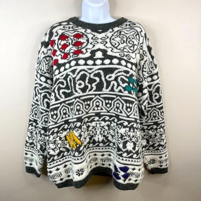 Vintage Fuzzy Apres Ski Indie Sweater Medium 3D Retro Baggy Cozy Pullover - Image 1 of 4