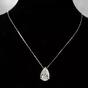3 kt Birnenschliff Lab Created Diamant Damen Solitär Anhänger 14K Weißgold plattiert - Bild 1 von 3