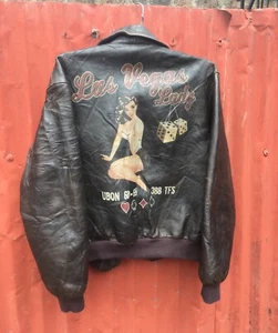 VTG Rare Avirex Type-2 Flight bomber 'Las vegas Lady' leather Jacket size L - Picture 1 of 24