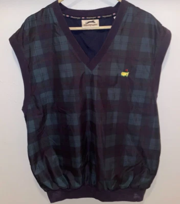 The Masters Logo Augusta Slazenger Vintage Green Tartan Plaid Vest Men's L Golf - Image 1 of 4