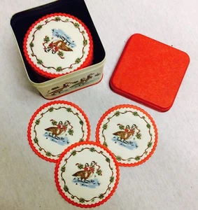 Potpourri Press Tin 46 Coasters Two Geese Ribbons Christmas Seasonal - Picture 1 of 5
