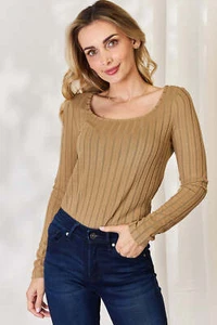 Women’s Full Size Ribbed Long Sleeve T-Shirt - Picture 1 of 29