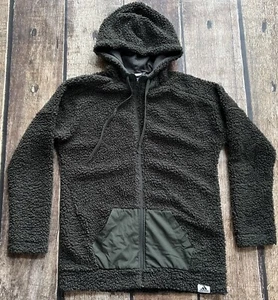 ADIDAS BRILLIANT BASICS DEEP PILE SHERPA FULL ZIP HOODIE GREEN WOMENS SMALL EUC - Picture 1 of 7