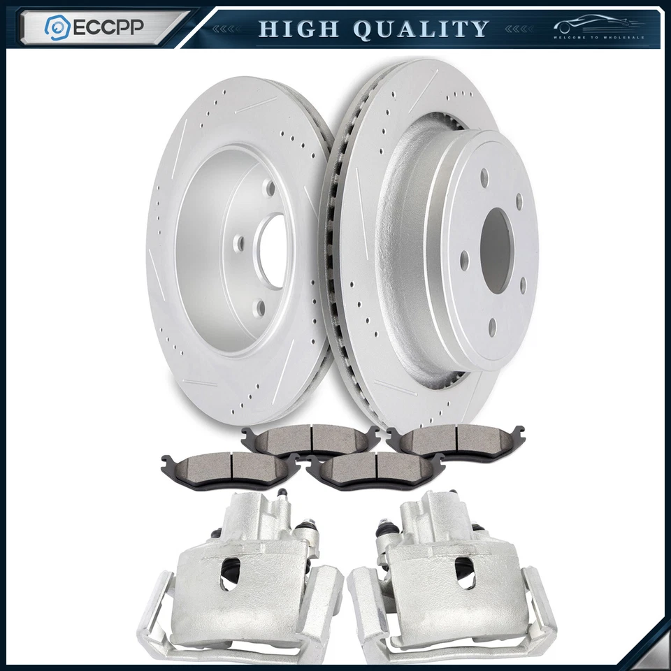 Rear Brake Calipers Brake Rotors Brake Pads Set 8Pcs For 2004-2009 Dodge Durango - Image 1 of 4