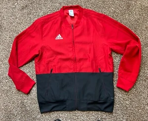 ADIDAS Red Jacket Mens Zip Up Sports Black stripe Back pocket Size Large NEW - Picture 1 of 9
