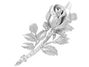 Antique 0.59Ct Diamond and 18k White Gold Rose Brooch Circa 1910 - Picture 1 of 13