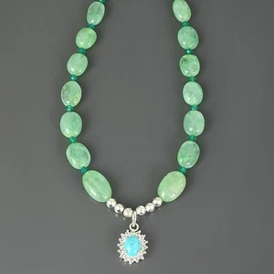 Natural 1 Hilos Verde Aventurina Piedras 18" Cuentas Turquesa Colgante Collar - Imagen 1 de 6