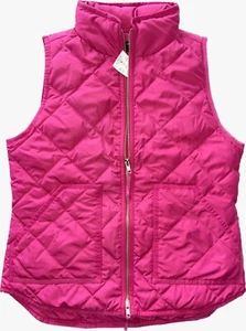 J.CREW NEW Lightweight Quilted Down Excursion Vest Cranberry Punch Medium - Picture 1 of 4