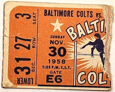 Boleto de colección 30 de noviembre 1958 Baltimore Colts vs San Francisco 49ers 31273 Foto 1 de 2