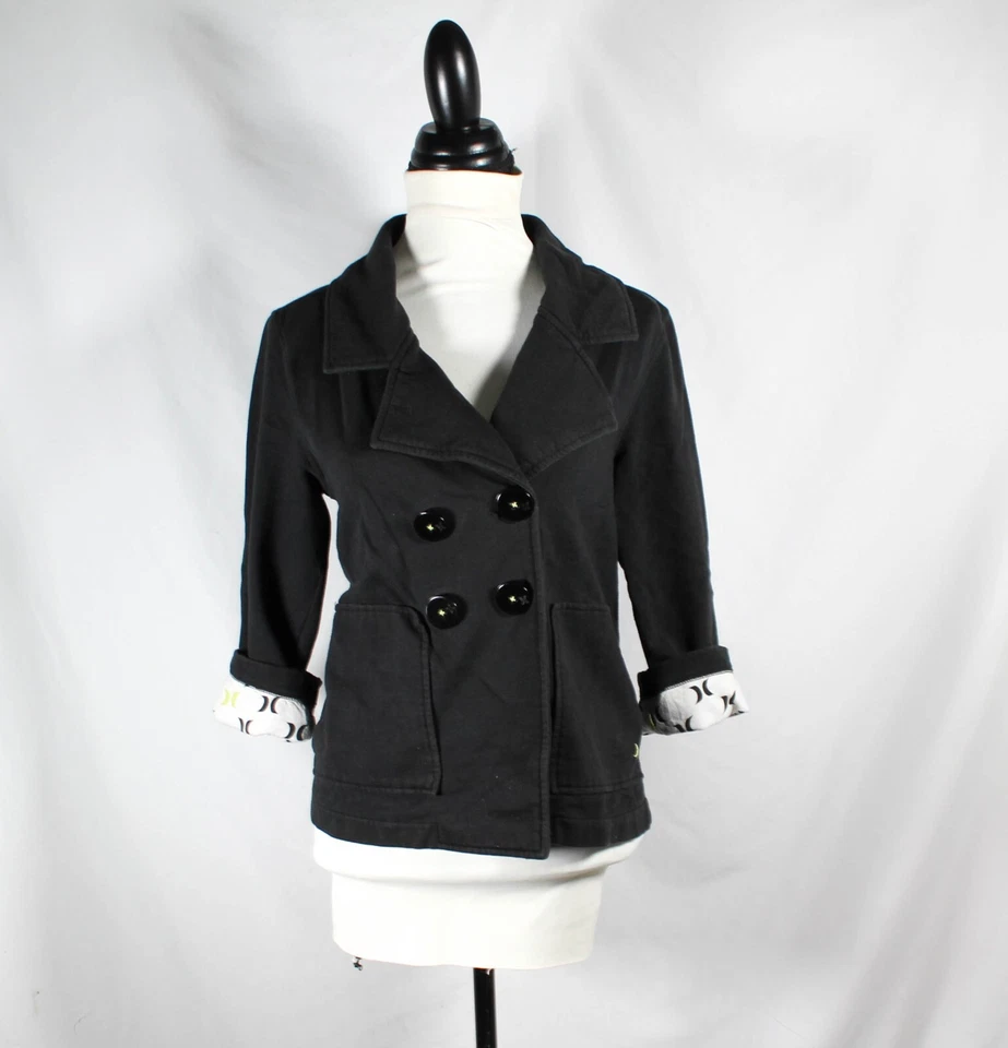 Chaqueta de moda estilo chaquetón negra vintage 2008 Hurley para mujer, talla grande Foto 1 de 4