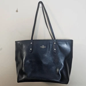 Coach City Zip Top Tote Navy Leather Crossgrain - Picture 1 of 7
