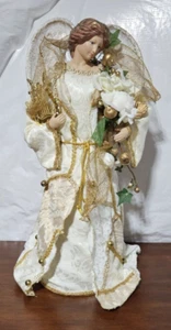 Large Angel Christmas Tree Topper Floor Tabletop Decor Gold & White 24" - Picture 1 of 10