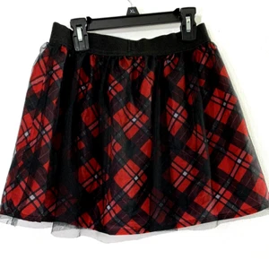 Disney Minnie Mouse Girls Skirt XL 14-16 Plaid Tulle Skort Red Black - Picture 1 of 6