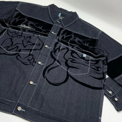 男式原始蓝色黑色休闲牛仔夹克 — 第 1/4 张图片