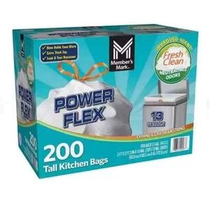 Member's Mark Power Flex 13-Gallon Tall Kitchen Trash Bags, Fresh Scent, 200 ct. - Picture 1 of 6