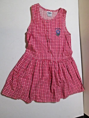 Vintage 1990 OshKosh B'gosh Red White Plaid Jumper Dress Embroidered Flower 5 - Image 1 of 4