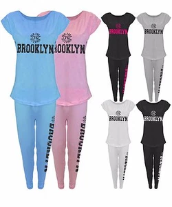 Damen Brooklyn Anzug Leggings Jogginghose Laufen Hose Fitness T-Shirt Weste - Bild 1 von 1