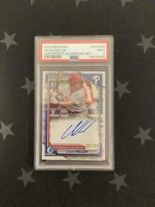 2024 Bowman Aidan Miller Chrome Prospect Auto Mini Diamond Refractor /100 PSA 9 - Picture 1 of 2