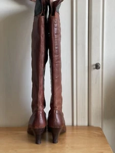 Vintage Topshop Betty Chestnut Distressed Leather Knee Boots Size 4 37 - Picture 1 of 6