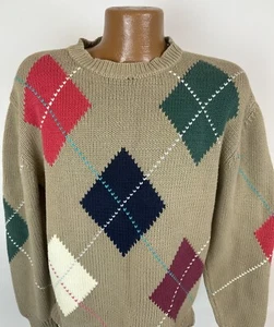 Maglione vintage anni 90 LORD & TAYLOR Argyle L beige tono gioiello golf nonno DIFETTI - Foto 1 di 19