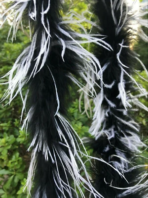27g Black Marabou Boa with White Ostrich Feather Boa Fluffy Two Tone Boa 2 Yards - Image 1 of 4