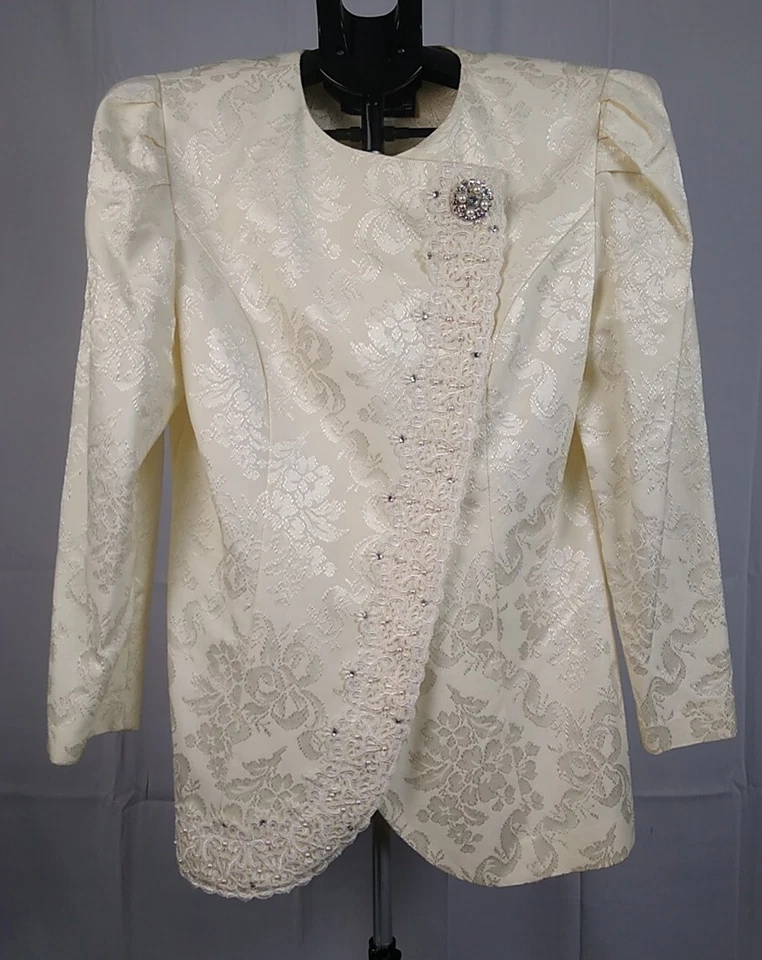 Conjunto de falda y chaqueta vintage Jessica Howard de Mitchell Robbell crema talla 12 Foto 1 de 4