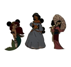 3-Disney Princess-Ariel the Little Mermaid Aladdin Jasmine & Mulan Trading Pins - Picture 1 of 7