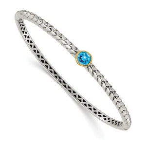 Brazalete Brazalete Oro Amarillo 14k con Plata de Ley Dos Tonos con Topacio Azul QTC947 - Imagen 1 de 4