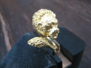 prächtiger Jugendstil Ring Löwe Löwenkopf 800er Silber gold vergoldet 17,5 - 18  - Bild 1 von 5